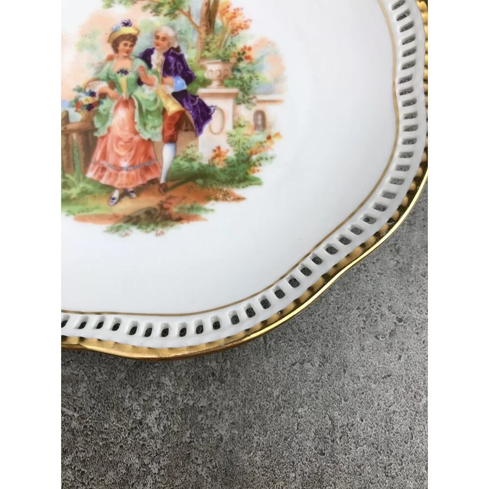Vintage Schumann Arzberg Germany Porcelain Dish Scalloped Gold Trim Man/Woman - Picture 5 of 8